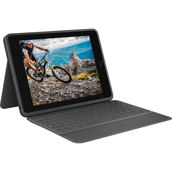 Logitech RUGGED FOLIO for iPad (7. paaudzes) Aizsargvāciņš ar integrētu tastatūru un Smart Connector (Modelis: A2197, A2200, A2198), vācu QWERTY izkārtojums, melns