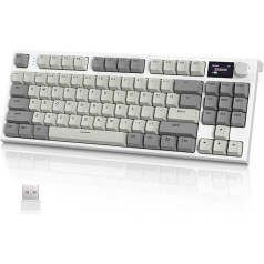 VGN GAMEPOWER RK86 Mehāniskā spēļu klaviatūra Bezvadu 75% TKL, 2.4G Wireless/Bluetooth/USB-C, RGB Gasket tastatūra M75 QWERTY ar krāsu displeju, rotācijas pogu, Hot Swap Linear Switch, Retro Grey