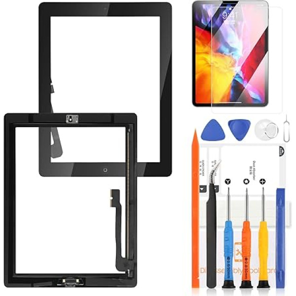 LADYSON Touchscreen Digitizer für iPad 3 3. Generation A1416 A1430 A1403 9,7 Zoll LCD-Bildschirm für iPad 3 Touch Screen Ersatz Kit mit Homebutton mit Werkzeugen (schwarz, kein LCD-Display)