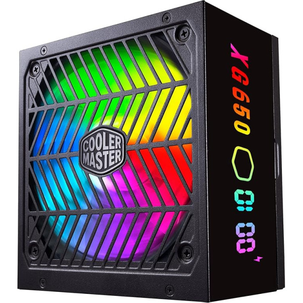 Cooler Master XG650 Plus Platinum-Netzteil (UK) 80 Plus Platinum (+92% Effizienz) 650 W, vollmodular, Echtzeitanzeige, 100% japanische Kondensatoren, 135 mm FDB ARGB-Lüfter10 Jahre