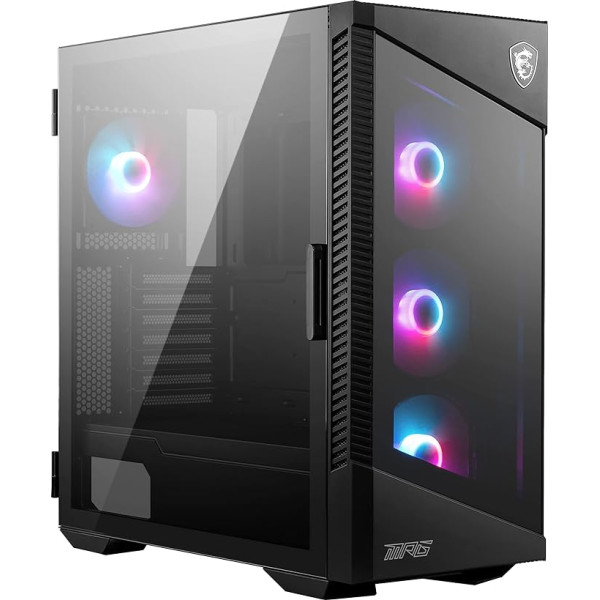 MSI MPG Velox 100R - Mid-Tower spēļu datora korpuss: rūdīta stikla sānu panelis, 4 x 120 mm ARGB ventilatori, šķidruma dzesēšana atbalsta līdz 360 mm dzesētāju, tīklveida panelis gaisa plūsmas optimizācijai