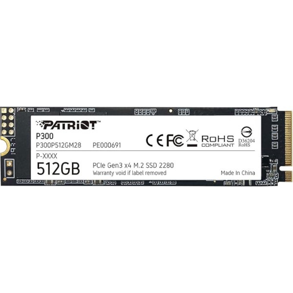 Patriot P300 512GB iekšējais SSD - NVMe PCIe Gen 3x4 - M.2 2280 - cietvielu disks - P300P512GM28