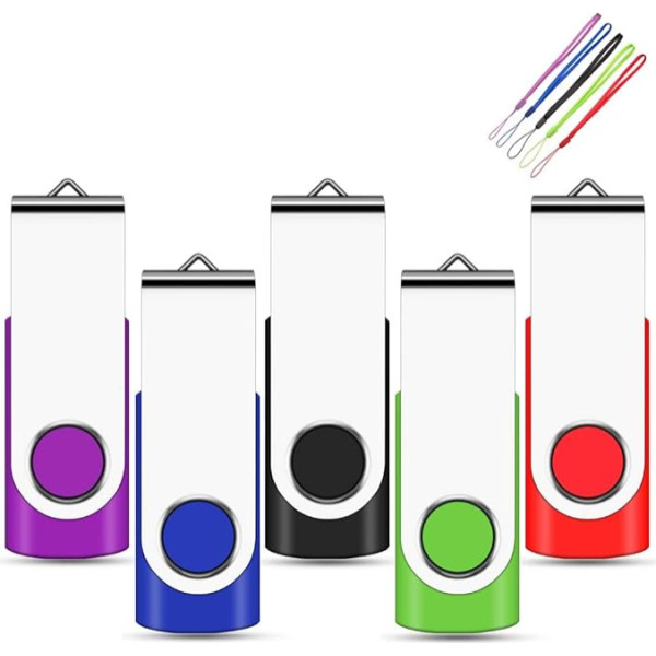 USB Stick 16 GB USB 2.0 Pack of 5 Multicoloured Memory Stick USB Sticks Data Storage Black Blue Green Purple Red