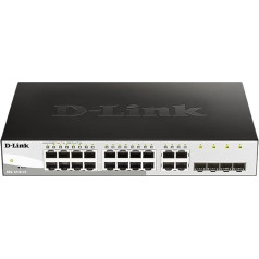 D-Link DGS-1210-16/E 16-Port Smart Managed Gigabit Switch (16x 10/100/1000Mbit/s, 4x Fibre Optic SFP/Combo Slots, Fanless & Energy Saving) - EU Power Cable Only, Black/Grey