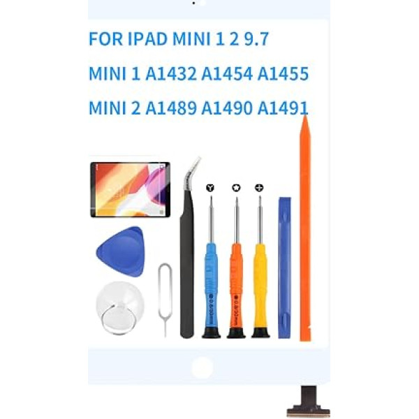 Rezerves ekrāns saderīgs priekš iPad Mini 1 2 1. paaudzes 2. paaudzes Mini1 A1432 A1454 A1455 Mini2 A1489 A1489 A1490 A1491 Skārienjūtīgais ekrāns Digitizer Sensor Glass Kit ar rūdītu stiklu + rīki