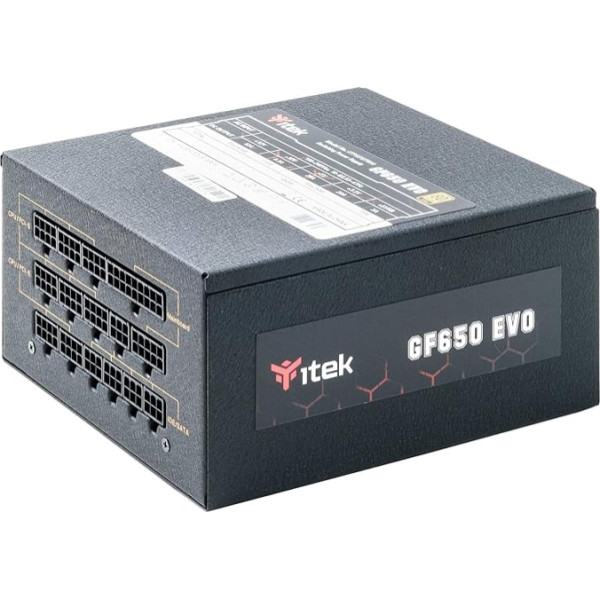 iTek for PC GF650 EVO - 650W HDB hidrauliskais dinamiskais gultnis 12mm aktīvā PFC aizsardzība efektivitātes sertifikācija 80 Plus Gold Semi Modular Free Plug Giapp Kondensatori ITPSEGF650