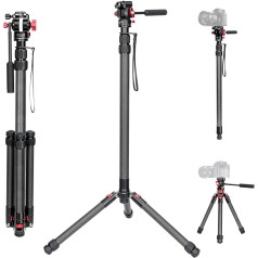 Koolehaoda oglekļa šķiedras statīvs monopods ar mini divvirzienu video statīva galvu, 185 cm augsts, viegls ceļojumu kameras statīvs ceļojumu fotogrāfijām un video, slodze līdz 22 lbs