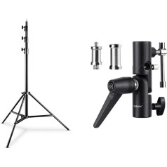 Walimex pro WT-420 Lamp Tripod 420 cm & Tarion Flash Tilt Umbrella Holder Including 1/4 Inch 3/8 Inch & 3/8 Inch 1/4 Inch Spigot Thread Adapter for Lamp Tripod, Flash Units and Reflex Umbrellas,