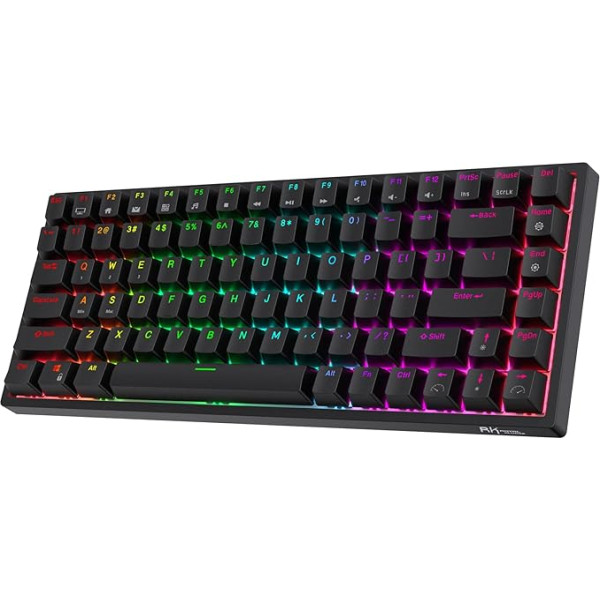 RK ROYAL KLUDGE RK84 Bezvadu Bluetooth/2.4Ghz 75% RGB mehāniskā spēļu tastatūra, trīs režīmu savienojama tastatūra ar karstās maiņas zilu slēdzi, melnā krāsā