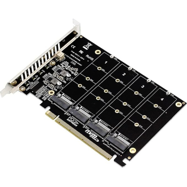 VOANZO 4 portu M.2 paplašināšanas karte M.2 NVME uz PCIE X16 adapteris M.2 NVME M Key Drive Converter lasītājs paplašināšanas karte