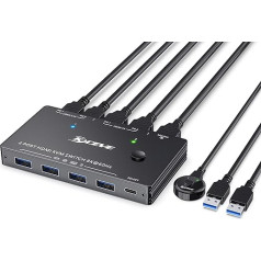 KCEVE 8K USB 3.0 KVM slēdzis, HDMI KVM slēdzis 2 porti, atbalsta izšķirtspēju 7680 x 4320@60Hz, 3840 x 2160@120Hz 2 datoriem, pelei, tastatūrai un monitoram