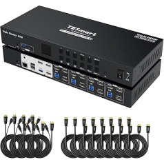 TESmart USB 3.0 4 portu trīs monitoru HDMI KVM slēdzis 4K @ 60Hz KVM slēdzis 3 monitori 4 datori, 3 USB 3.0 porti, audio izeja, EDID emulators, karstā taustiņa, LAN ports, 4 ieejas un 3 izejas KVM slēdzis ar KVM kabeļiem