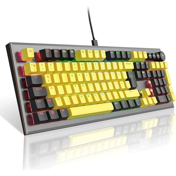 PowerLead Mehāniskā spēļu tastatūra, kabeļu savienojuma tastatūra Rainbow RGB Backlit 104-Tasten-Gaming-Tastatur mit Abnehmbarer programmierbare Einstellungen mit N-Key-Flip für Windows