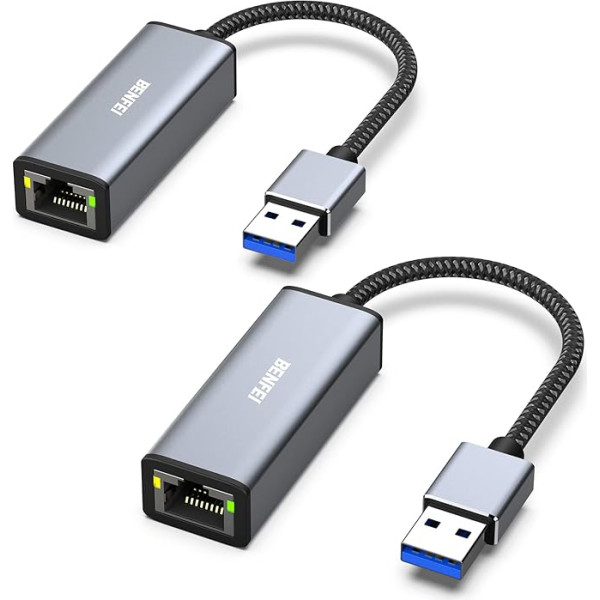 BENFEI USB uz Ethernet adapteris, USB 3.0 uz RJ45 1000Mbps Ethernet LAN tīkla adapteris, saderīgs ar klēpjdatoru, datoru ar Windows 7/8/10, XP, Vista, Mac, 2 Pack