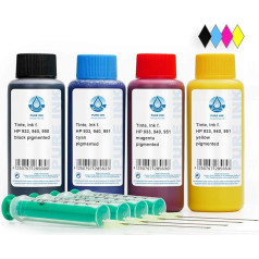 Octopus Fluids Pure Ink 4X 100 ml CMYK Druckertinte Nachfülltinte kompatibel für Patrone HP 932, 933, 940, 950, 951 Refill Set mit Zubehör und Nachfüllanleitung