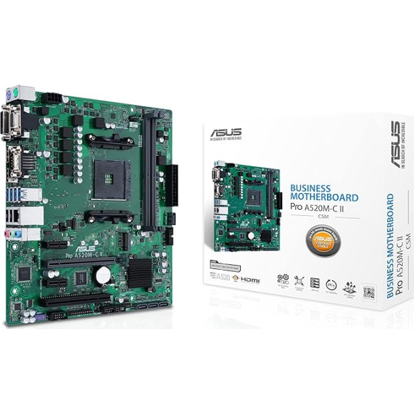 ASUS PRO A520M-C II/CSM Biznesa pamatplate Socket AMD AM4 mATX, LPC atkļūdošanas galvene, ASUS Control Center Express, atbalsta SMBUS galveni, attālināta IT vadība