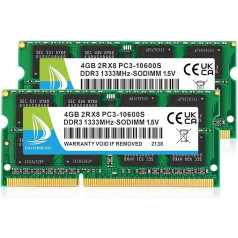 8GB (2x4GB) DDR3 RAM 1333MHz PC3-10600S SODIMM DDR3 Non-ECC 204 pin atmiņas moduļa jaunināšanas komplekts portatīvo datoru atmiņas komplekts, zaļš