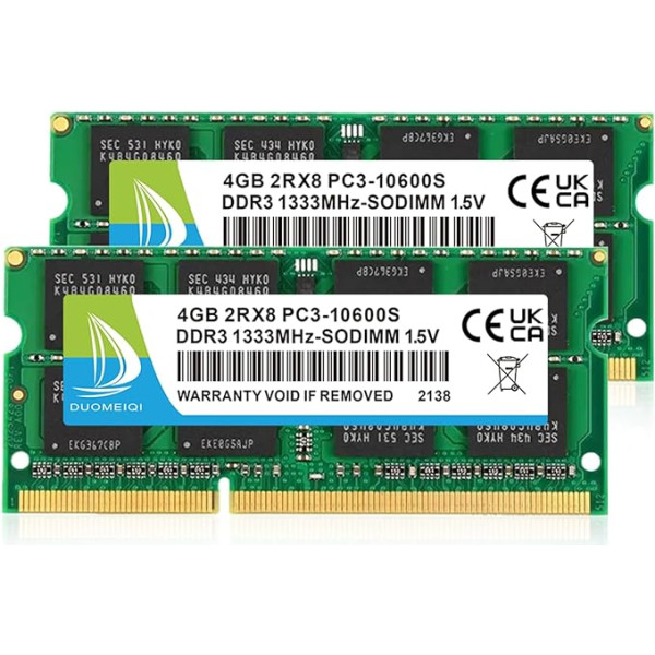 8GB (2x4GB) DDR3 RAM 1333MHz PC3-10600S SODIMM DDR3 Non-ECC 204 pin atmiņas moduļa jaunināšanas komplekts portatīvo datoru atmiņas komplekts, zaļš