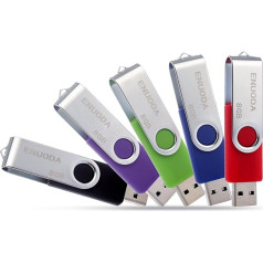 ENUODA 8GB USB Stick 2.0 Flash Drives Foldable with Swivel Metal Multicoloured Pack of 5 (Black, Blue, Green, Red, Purple)