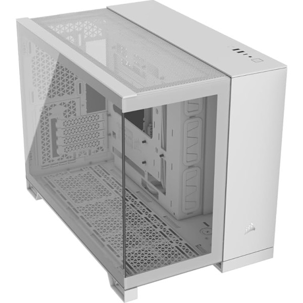 CORSAIR 2500X Small-Tower mATX divu kameru PC korpuss - rūdīts panorāmas stikls - saderīgs ar reversā savienojuma pamatplatēm - nav iekļauti ventilatori - balts