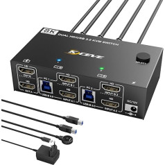 KVM-переключатель 2 PC 2 Monitore HDMI 8K@60Hz, YOUTINGHDAV USB 3.0 KVM Switch 2 Monitore 4K@120Hz, Dual Monitor KVM Switch HDMI 2.1 Teilen Maus Tastatur, mit 2 USB 3.0-Kabeln und Kabelfernbedienung