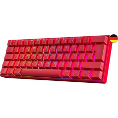 GK61 Hot-Swap mehāniskā spēļu tastatūra - 62 taustiņi ar daudzkrāsainu RGB LED apgaismojumu PC/Mac spēlētājiem - ISO vācu izkārtojums (Gateron Optical Silver, sarkana)