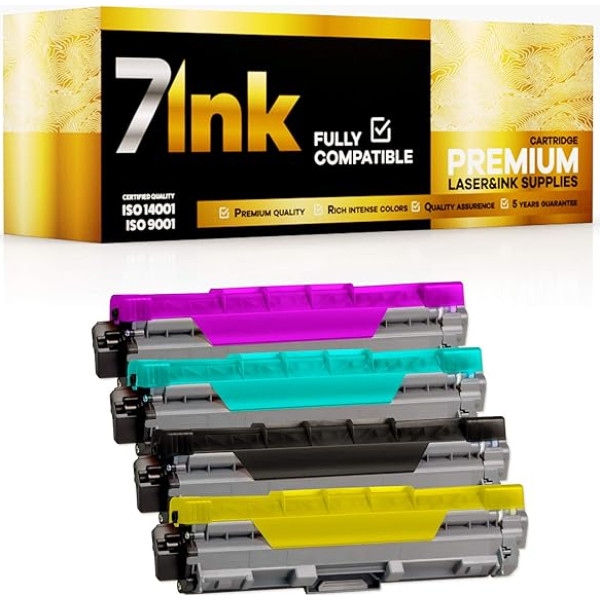 7INK Premium klases toneris Brother lāzerprinteriem - drukas kvalitāte līdzinās oriģinālajai - saderīgas tonera kasetnes DCP-9015CDW DCP-9022CDW HL-3142CW HL-3152 CDW HL-3172CDW MFC-9332CDW MFC-9342CDW - 4 eksemplāru iepakojums