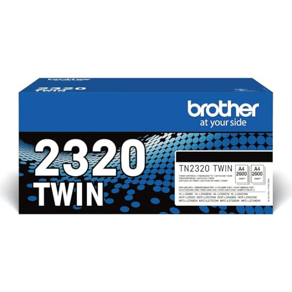 Brother TN-2320TWIN komplekts ar 2 toneriem melns Aptuveni 6000 lappušu melns HLL2300D, HLL2340DW, HLL2360DN, HLL2365DW, DCPL2500D, DCPL2520DW, DCPL2540DN, DCPL2560DW, MFCL27