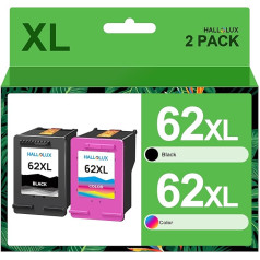 HALLOLUX 62 drukas kasetnes 62 XL Multipack tintes kasetnes, kas ir saderīgas ar HP 62XL melnās un krāsainās krāsas kasetnēm Envy 5540 5544 5545 5548 5640 5646 7640 OfficeJet 200 5740 5740 5742 5744 (2 iepakojumi)