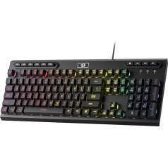 Redragon K513 RGB membrānas spēļu tastatūra, standarta lineārā mehāniskā tastatūra ar 104 taustiņiem un 5 papildu iebūvētiem makro taustiņiem, speciāla mediju vadība, alumīnija korpuss