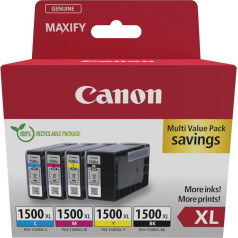 Canon PGI-1500 XL C M Y BK Vorteilspack 4 Tintenpatronen größere Reichweite XL (Schwarz XL, Cyan XL, Magenta XL, Gelb XL) Original [Umweltfreundliche Recycle-Kartonverpackung 2024]