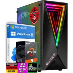 ScreenOn Gaming PC Ryzen 5 5700G - Geforce RTX 3050 (8 GB) grafiskā karte - 16 GB RAM DDR4 3200 MHz - 512 GB m.2 - Windows 11 Pro - WLAN 300 Mbps - spēļu dators ar 3 gadu garantiju