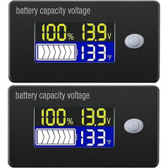 DollaTek Battery Capacity Display 12 V Display LCD Voltmeter Temperature Meter Tester for Li-ion Lifepo4 Lead Acid Pack of 2