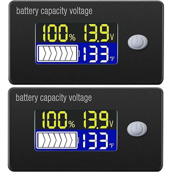 DollaTek akumulatora ietilpības displejs 12 V displejs LCD voltmetra temperatūras mērītājs Li-ion Lifepo4 svina skābes akumulatoru testeris 2 gab.