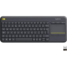 Logitech K400 Wireless Plus TV tastatūra ar skārienpaliktni, 2,4 GHz savienojums, izmantojot USB Unifying uztvērēju, programmējami multivides taustiņi, Windows / Android / ChromeOS, spāņu QWERTY izkārtojums - melna