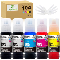 JoyPrinting 104 tinte saderīga ar Epson 104 Multipack tintes pudelīti Ecotank ET-2820 ET-2710 ET-2720 ET-2815 ET-2810 ET-2810 ET-2826 ET-1810 ET-2711 ET-2712 ET-2715 ET-2715 ET-277 14 ET-142721 ET-2726