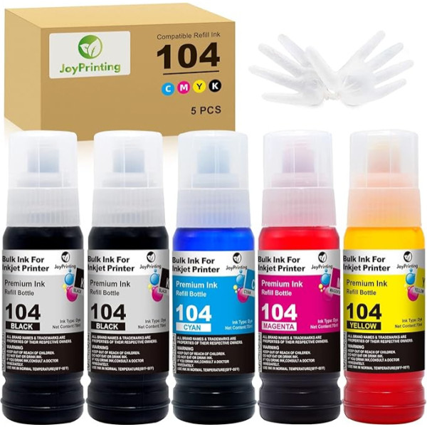 JoyPrinting 104 tinte saderīga ar Epson 104 Multipack tintes pudelīti Ecotank ET-2820 ET-2710 ET-2720 ET-2815 ET-2810 ET-2810 ET-2826 ET-1810 ET-2711 ET-2712 ET-2715 ET-2715 ET-277 14 ET-142721 ET-2726