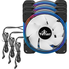 YEYIAN ARGB Kit with 3 120 mm Fans / 2 LED Light Strips / Hub and Controller for Adjusting YCF-3KFS-01