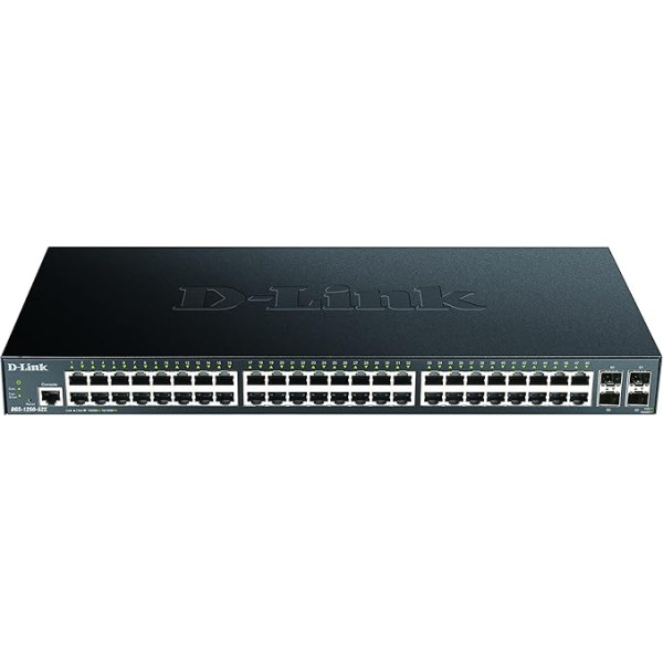 D-Link DGS-1250-52X/E, 52 portu 2/3 slāņa inteliģentais pārvaldāmais gigabitu komutators (48x BaseT pieslēgvieta, 4 x 10G SFP+ ligzda) - tikai ES barošanas kabelis