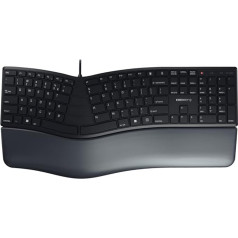 CHERRY KC 4500 ERGO Ergonomiskā tastatūra, spāņu izkārtojums (QWERTY), vadu, polsterēta plaukstu balsts ar atmiņas putām, izliekta tastatūra, melna