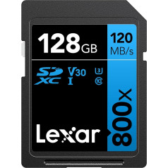 Lexar High Performance 800x SD Card 128GB, SDXC UHS-I BLUE Series, Up to 120MB/s Read, 45MB/s Write, for Point and Shoot Cameras, DSLR Cameras, HD Camcorders (LSD0800128G-BNNAG)