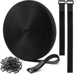 12.5 m Velcro Tape with 60 Buckles, Free to Cut Cable Ties, Velcro Cable Ties, Reusable Cable Ties, Velcro Velcro Tape Set, Black, 2 cm Wide