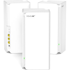 Tenda Nova MX21-Pro Mesh WLAN Wi-Fi 6E sistēma, AXE5700 trīsjoslu (atbalsta 6G joslu) Mesh WiFi retranslators un maršrutētājs, saderīgs ar Amazon Alexa. Ieteicams mājām ar 4-7 guļamistabām,