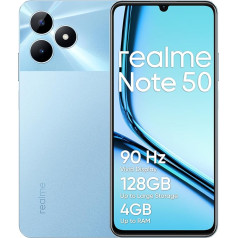 realme Note 50 viedtālrunis 4+128GB, 90Hz spilgts displejs, līdz 8GB dinamiskās RAM + 128GB ROM, 13MP AI kamera, 7,99 mm īpaši plāns, 5000 mAh akumulators, debeszils, debeszilsarkans