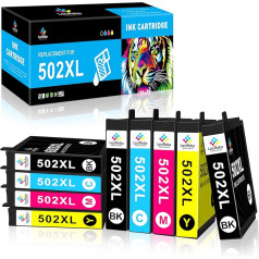 LeciRoba 502XL kasetnes Epson printeru 502 502XL multipakete Epson XP-5100 XP-5105 XP-5150 XP-5155 Epson WF-2860 WF-2865 WF-2880 WF-2880 WF-2885 (9 iepakojumi, 3 melni, 2 ciāna, 2 magenta,