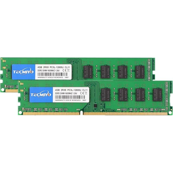 TECMIYO 8GB rinkinys (2x4GB) PC3 12800 DDR3 1600 CL11 1.5V 240Pin Non-ECC Unbuffered UDIMM stalinių kompiuterių atminties RAM modulis