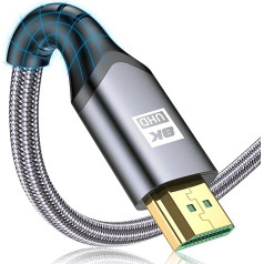 Кабель sweguard 8K HDMI 2.1 Cable 3M, Ultra HD 48Gbps Ethernet High Speed 8K @ 60Hz, 4K @ 120Hz, HDCP 2.2 & 2.3, UHD HDR 10+, Dolby Vision, 3D, VRR, совместим с PS5/4/3.8K Gaming, TV, Blu-ray Player,