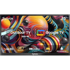 SYLVOX āra televizors 4K QLED TV Smart Google TV 75 collu Dolby Atmos 1000 nits HDR10 IP55 Ūdensizturīgs Google Assistant Chromecast Google Play Trīskāršs uztvērējs Deck Pro QLED 2.0