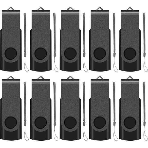 USB Stick 16 GB Pack of 10 Memory Stick USB 2.0 Transmemory Memory Stick (Black)