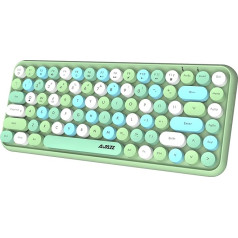 Bezvadu Bluetooth tastatūra, simpātiska mini kompakta tastatūra ar 84 taustiņiem, 2,4 GHz bezvadu savienojuma tehnoloģija, ABS retro tastatūras vāciņš, matēts panelis, ergonomisks dizains (zaļa jaukta krāsa)